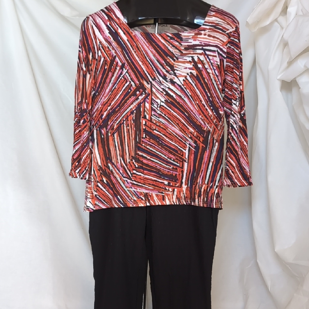 Peck & Peck Red Orange Pink Abstract Stripe Top